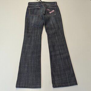 NWT Rena Lange Dark Denim Jeans Pink Trim and Fireflies Size 4 Boot Cut